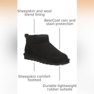 9 BEARPAW SHORTY Black Sheepskin SUEDE Ankle Bootie Boots NEW in box